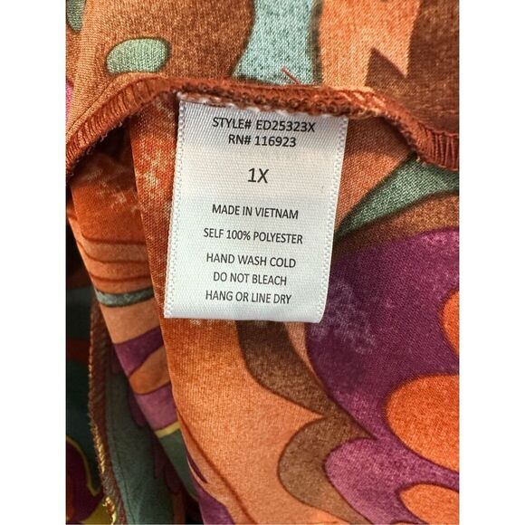 Size 1X Easel Los Angeles Paisley Bubble Sleeve Dress in Multicolor - Picture 11 of 11